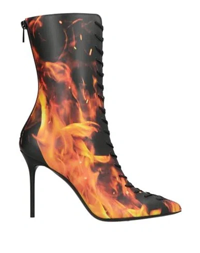 Balmain Woman Ankle Boots Red Size 8 Calfskin, Lambskin In Multi