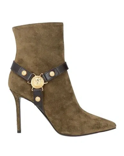 Balmain Woman Ankle Boots Sage Green Size 8 Calfskin