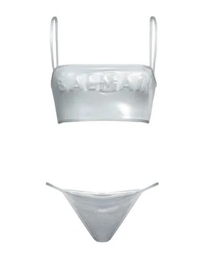 Balmain Woman Bikini Grey Size 10 Polyamide, Elastane
