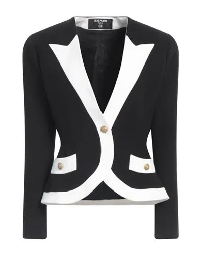 BALMAIN BALMAIN WOMAN BLAZER BLACK SIZE 6 VIRGIN WOOL