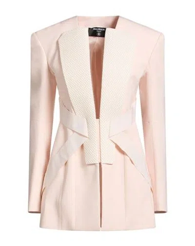 Balmain Woman Blazer Blush Size 12 Wool, Polyester In Pink