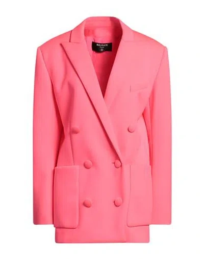 Balmain Woman Blazer Fuchsia Size 6 Polyester In Pink