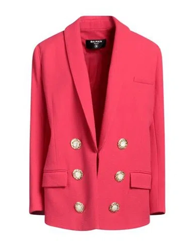 Balmain Woman Blazer Fuchsia Size 14 Virgin Wool, Viscose, Cotton In Pink