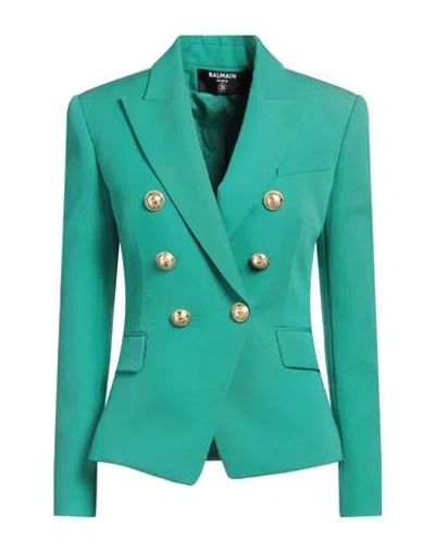BALMAIN BALMAIN WOMAN BLAZER GREEN SIZE 6 VIRGIN WOOL