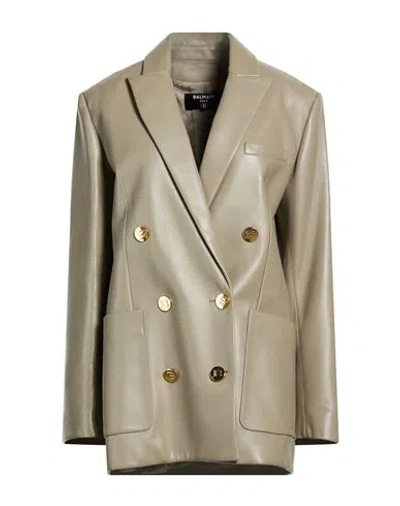 Balmain Woman Blazer Grey Size 12 Lambskin In Neutral