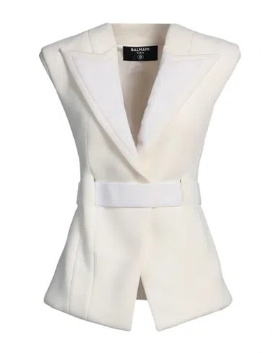 Balmain Woman Blazer Ivory Size 14 Polyamide, Elastane, Viscose In White