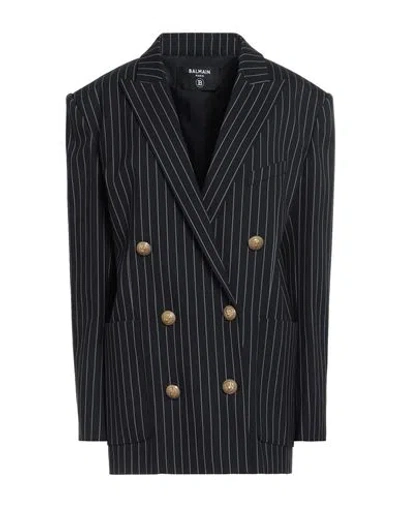 Balmain Woman Blazer Midnight Blue Size 10 Virgin Wool, Elastane In Black