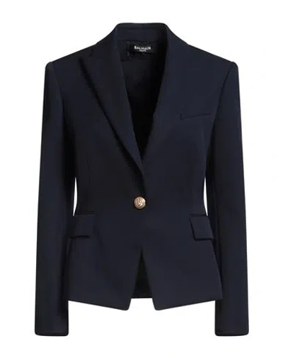 Balmain Woman Blazer Midnight Blue Size 10 Wool In Black