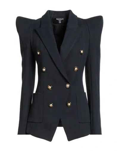 Balmain Woman Blazer Midnight Blue Size 6 Virgin Wool In Black