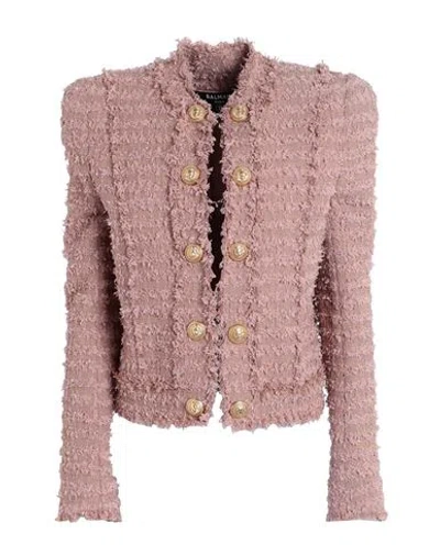Balmain Single-breasted Tweed Jacket In Brown