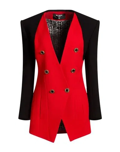 Balmain Woman Blazer Red Size 6 Virgin Wool In Multi