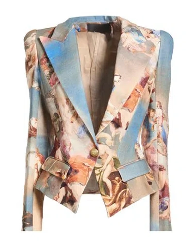 Balmain Woman Blazer Sky Blue Size 12 Linen