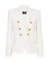 Balmain Double Breasted Wool Grain De Poudre Blazer In White