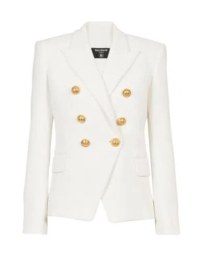 Balmain Double-breasted Structured Denim Blazer With Peak Lapel In White