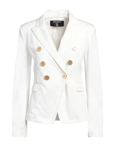 Balmain Woman Blazer White Size 10 Cotton
