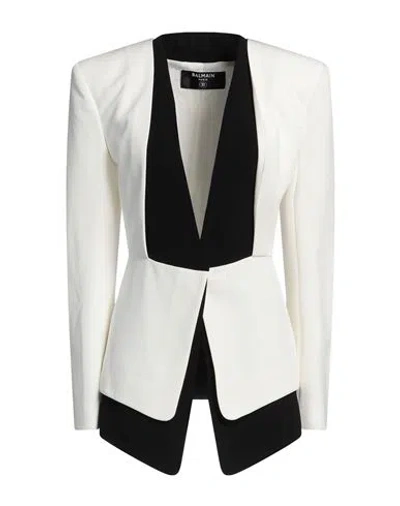 Balmain Woman Blazer White Size 4 Viscose In Multi