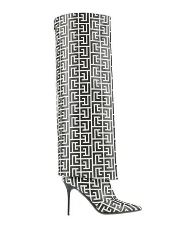 Balmain Woman Boot Black Size 6 Calfskin In Gray