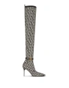 Balmain Bicolor Knit Raven Thigh-high Boots With Monogram Strap In Black