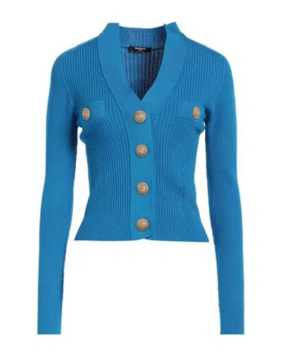 Balmain Woman Cardigan Azure Size 4 Viscose, Polyester In Blue
