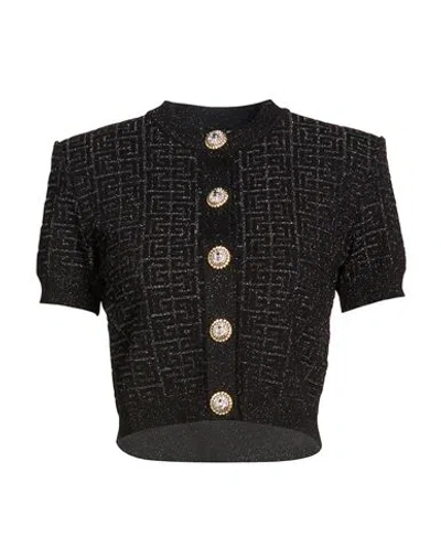 Balmain Woman Cardigan Black Size 10 Viscose, Cupro, Polyester, Metallic Polyester