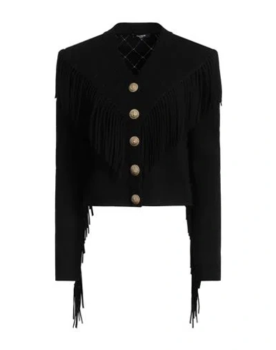Balmain Woman Cardigan Black Size 12 Viscose, Polyester