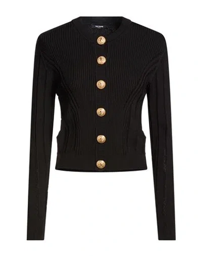 Balmain Woman Cardigan Black Size 6 Viscose, Polyamide