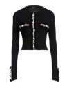 Balmain Pearlescent Beaded Ruffle Rib Crop Cardigan In Black