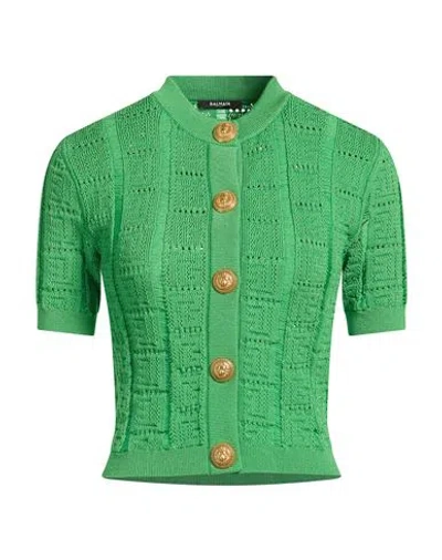 Balmain Woman Cardigan Green Size 2 Viscose, Polyester