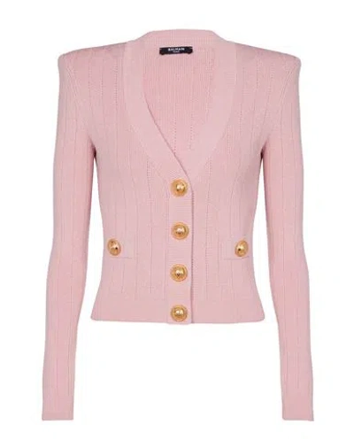 Balmain Button-detail V-neck Cardigan In Pink