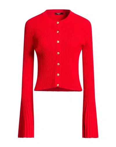 Balmain Woman Cardigan Red Size 14 Viscose, Polyester