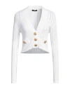 Balmain Woman Cardigan White Size 6 Viscose, Polyamide