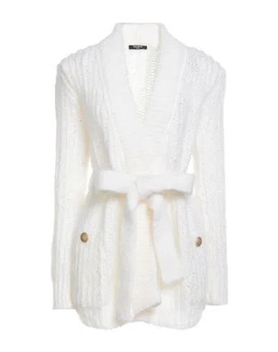 Balmain Woman Cardigan White Size 8 Wool, Viscose, Polyamide, Metallic Polyester