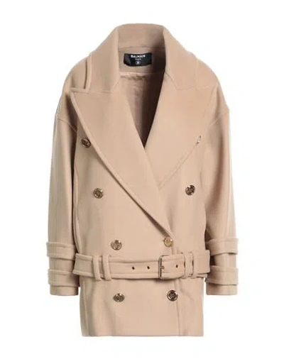 Balmain Woman Coat Camel Size 4 Wool, Cashmere In Neutral