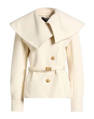 Balmain Woman Coat Ivory Size 8 Virgin Wool In White