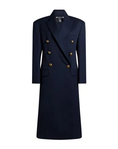Balmain Woman Coat Midnight Blue Size 2 Wool