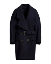 Balmain Wool Blend Double-breasted Coat With Belt In Blue