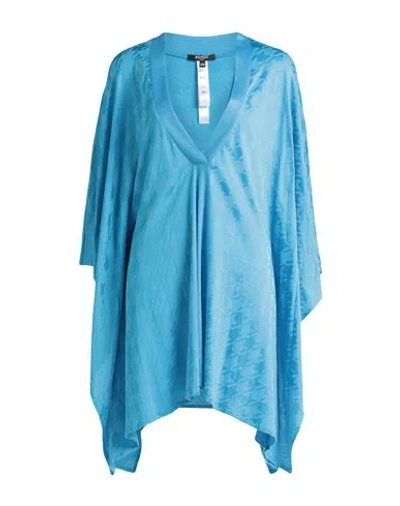 Balmain Woman Cover-up Azure Size L/xl Viscose, Cotton In Blue