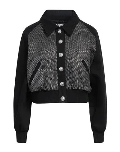 Balmain Woman Denim Outerwear Black Size 10 Cotton, Elastane