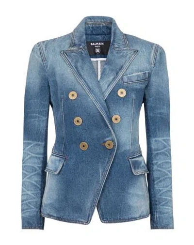 Balmain Long-sleeved Denim Coat In Blue