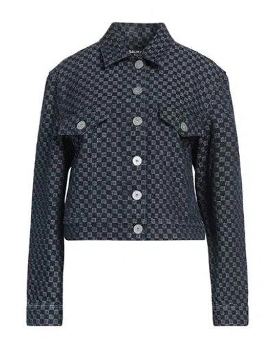 Balmain Woman Denim Outerwear Blue Size 8 Cotton In Black
