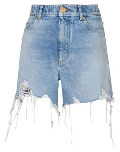 Balmain Woman Denim Shorts Blue Size 10 Cotton