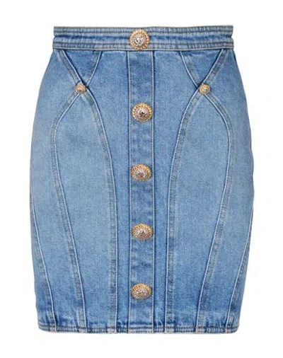 Balmain Buttoned Mini Denim Skirt In Blue