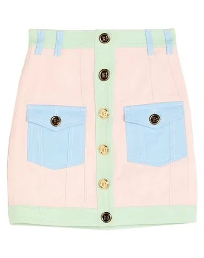 Balmain Woman Denim Skirt Pink Size 4 Cotton In Multi
