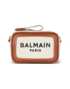Balmain B-army Canvas And Leather Clutch In Beige