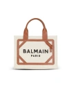 Balmain B Army Medium Shopper Tote Bag In Canvas With Leather Handles In Brown