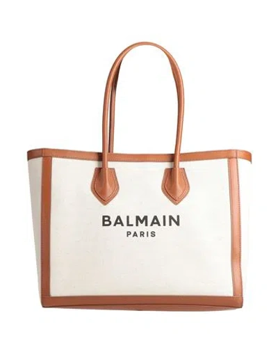 Balmain Woman Handbag Beige Size - Cotton, Linen, Calfskin In Sand