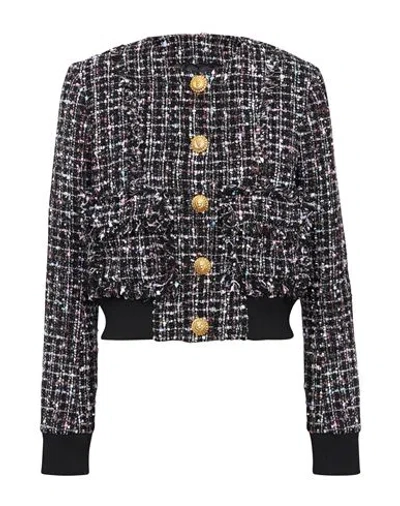 Balmain Buttoned Metallic Tweed Bomber Jacket In Black