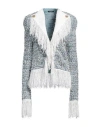 Balmain Fringed Tweed Blazer In Blue
