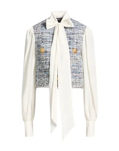 Balmain Woman Jacket Light Blue Size 6 Cotton, Acrylic, Viscose, Polyamide, Polyester