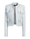 Balmain Blue Plaid Cropped Tweed Jacket In Blue